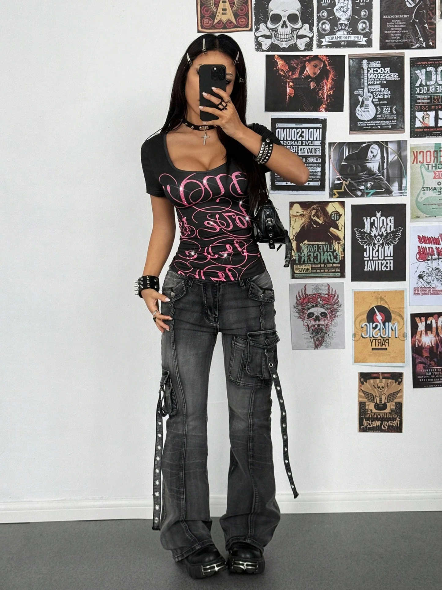 Rhinestone V-Neck T-Shirt