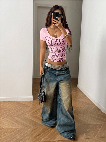 Rhinestone V-Neck T-Shirt